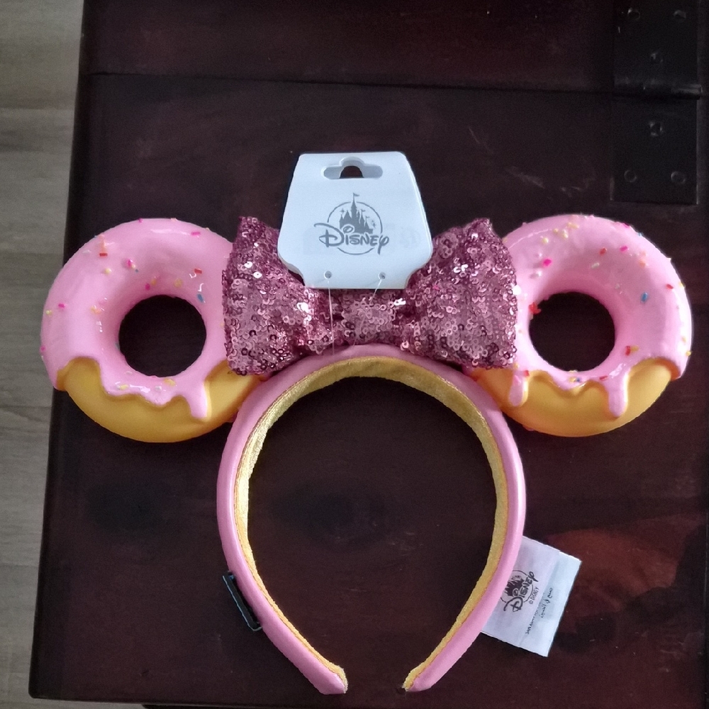 Disney Pink Donut Minnie Headband with Sequin Bow